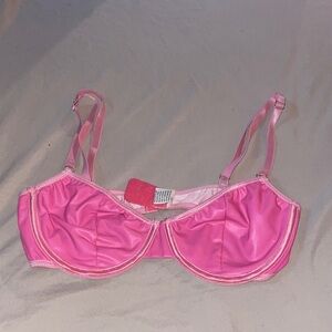 Light Pink Fake Leather Underwire Bra with Adjustable Straps